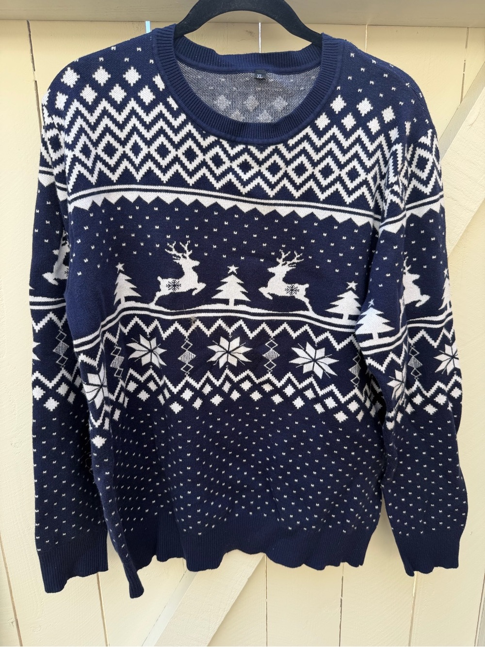 Navy Crewneck Fair Isle Sweater with Reindeer - Men